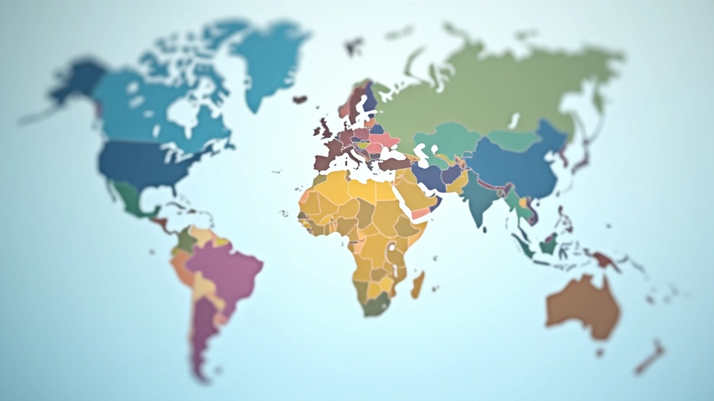 World map showing different geographic regions highlighted in different colors representing investment exposure across countries and continents